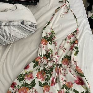 Floral deep V backless romper